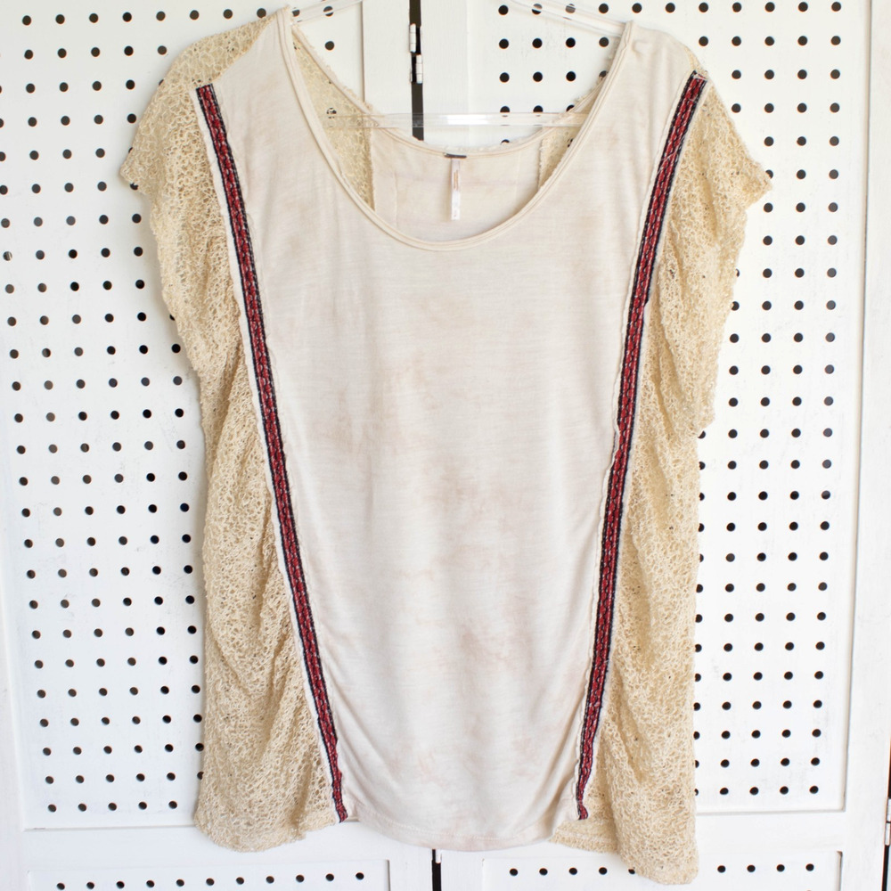 Free People Womens SIZE S‎ Crochet Lace Tie Dye Short Sleeve Top